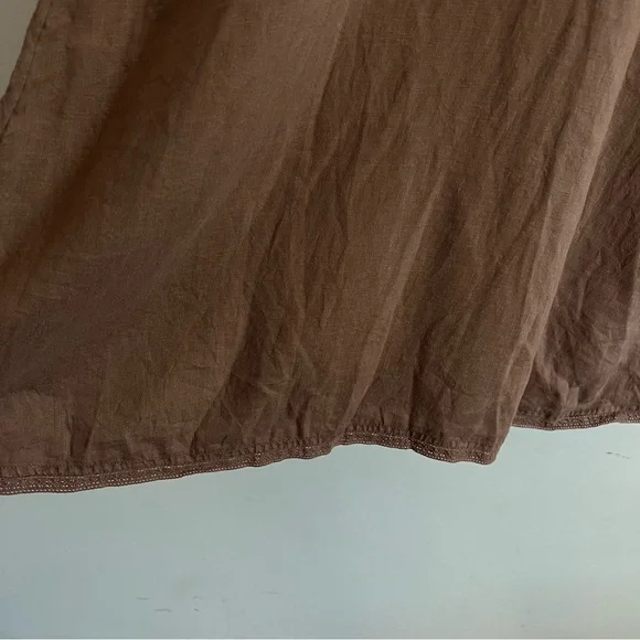 J. Jill Linen Dress Embroidered, Soft Neutral Brown With Pockets Womens Size 12 - Picture 4 of 6